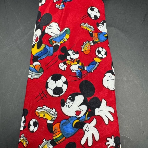 Mickey Unlimited Disney Mickey Mouse Playing Soccer Mens Necktie Red 52”L 4”W - Picture 3 of 9